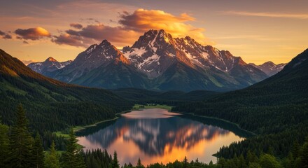 Mountain Lake Reflection at Sunset
