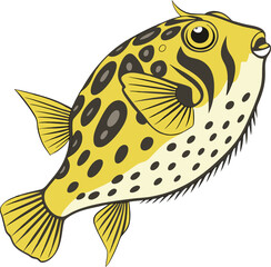 Fototapeta premium Cartoon illustration of a spiky yellow pufferfish with dark brown spots