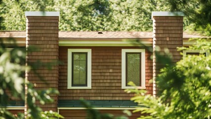 House facade surrounded by greenery and natural elements.