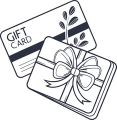 Stylized line art gift card and present graphic offering holiday cheer