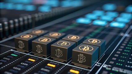 Digital representation of cryptocurrency coins on a modern interface, showcasing technology and finance.