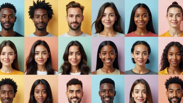 Diverse Group of People Smiling in Portrait Collage