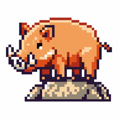 Pixel art boar standing on rock, retro video game character design