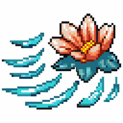 Obraz premium Pixel art lotus flower with falling petals vibrant digital illustration, colorful nature design