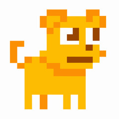 Obraz premium pixelated yellow dog in retro 8 bit art digital animal design with orange accents, simple geometric shapes