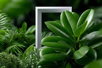 Lush Green Foliage Framed by Minimalist White Square