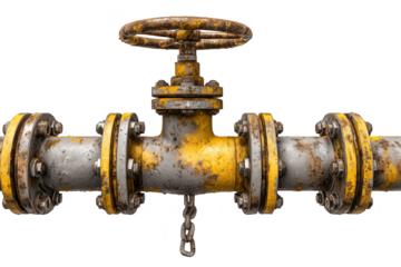 Rusty Yellow Industrial Pipe Valve On Transparent Background