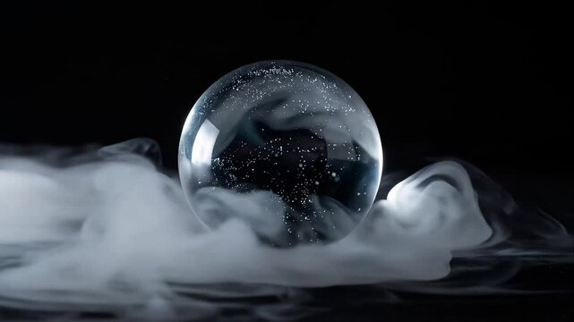 Transparent Sphere In White Smoke On Dark Background