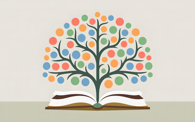 Colorful Tree of Knowledge Growing from an Open Book