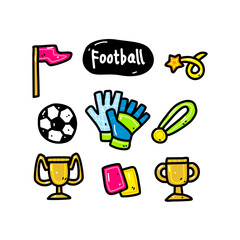 Sports-Themed Colorful Cartoon Icons Featuring Football and Winner Trophies
