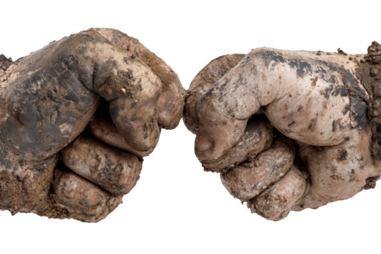 Close Up Of Two Dirty Fists Bumping Together with a transparent background