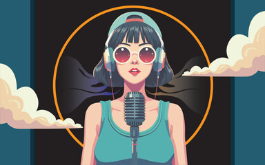 Music girl, singing, CD record design