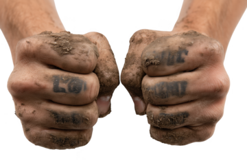 Close up Of Two Dirty Fists On Black Background