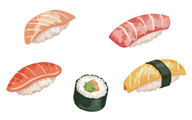 Sushi illustration, various sushi illustration design