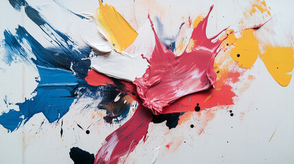 Colorful abstract paint splashes on a canvas showcasing creativity and artistic expression in a studio setting