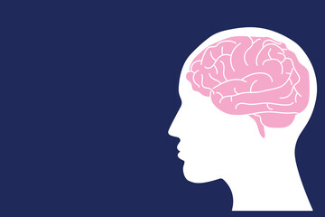 White Head Silhouette with Pink Brain on Blue