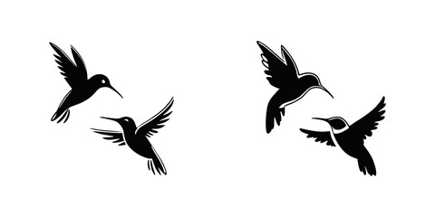 Obraz premium Couples of Hummingbirds silhouettes Bird&nbsp;icon.ai
