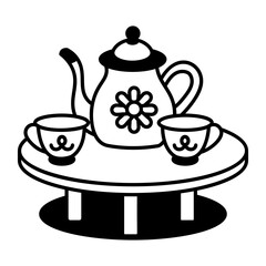 A hand drawn icon of delicate tea set
