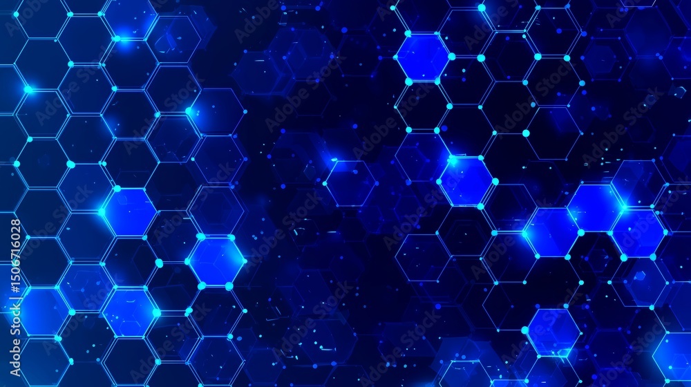 Poster colorful blue hexagonal patterns create a digital abstract background for technology and science the
