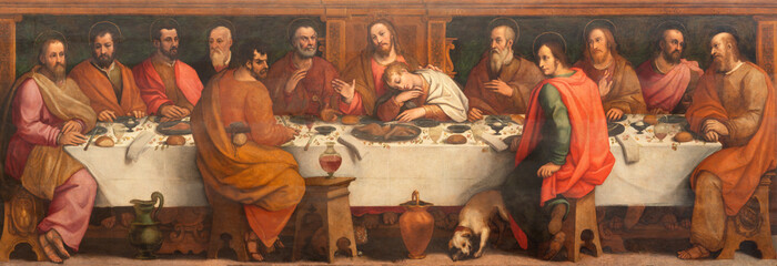 Florence - The painting of Last Supper in church Chiesa del Sacro Cuore by Giovanni Stradano (1523 – 1605)