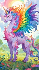 A winged unicorn, a peaceful and strange chimera creature.