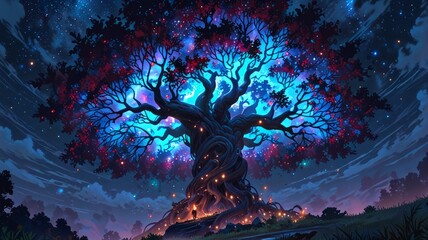  a towering tree-like being with glowing