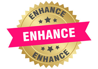 enhance. enhance round pink and gold label isolated on transparent background