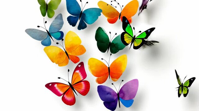 Colorful butterfly drawing with five different colored butterflies. The butterflies are arranged in a row, with the first one on the left and the last one on the right