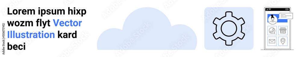Aufkleber cloud graphic with a gear icon for settings and a digital interface illustrating customization. idea