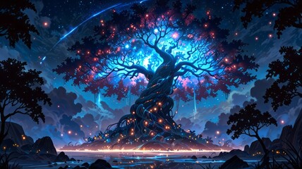  a towering tree-like being with glowing