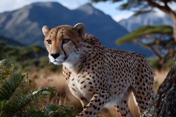 Fototapeta premium Majestic Cheetah in African Savanna Landscape