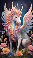 A winged unicorn, a peaceful and strange chimera creature.