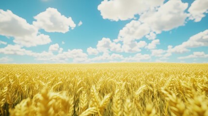Naklejka premium Golden wheat field under a vibrant sky