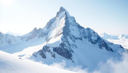 Obraz premium Snow-covered mountain peak, bright white backdrop, background, photography