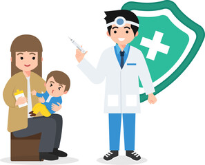 Doctor Immunizing Baby in Mother's Arms for World Immunization Week