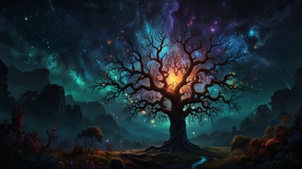  a towering tree-like being with glowing