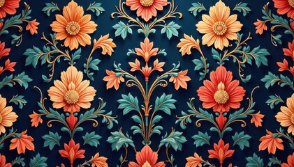 Bold damask pattern with swirling acanthus leaves, bold, home decor, seamless