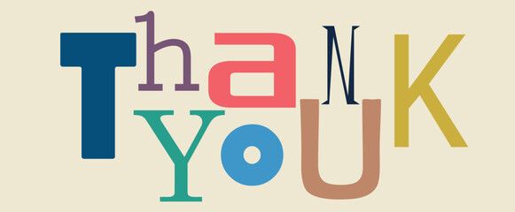 Colorful typography spelling out thank you