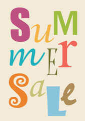Multicolored lettering spelling summer sale on a light cream  background