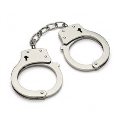 Silver metal handcuffs with a chain, isolated on a white