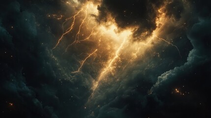 Obraz premium Fiery lightning strikes dark clouds