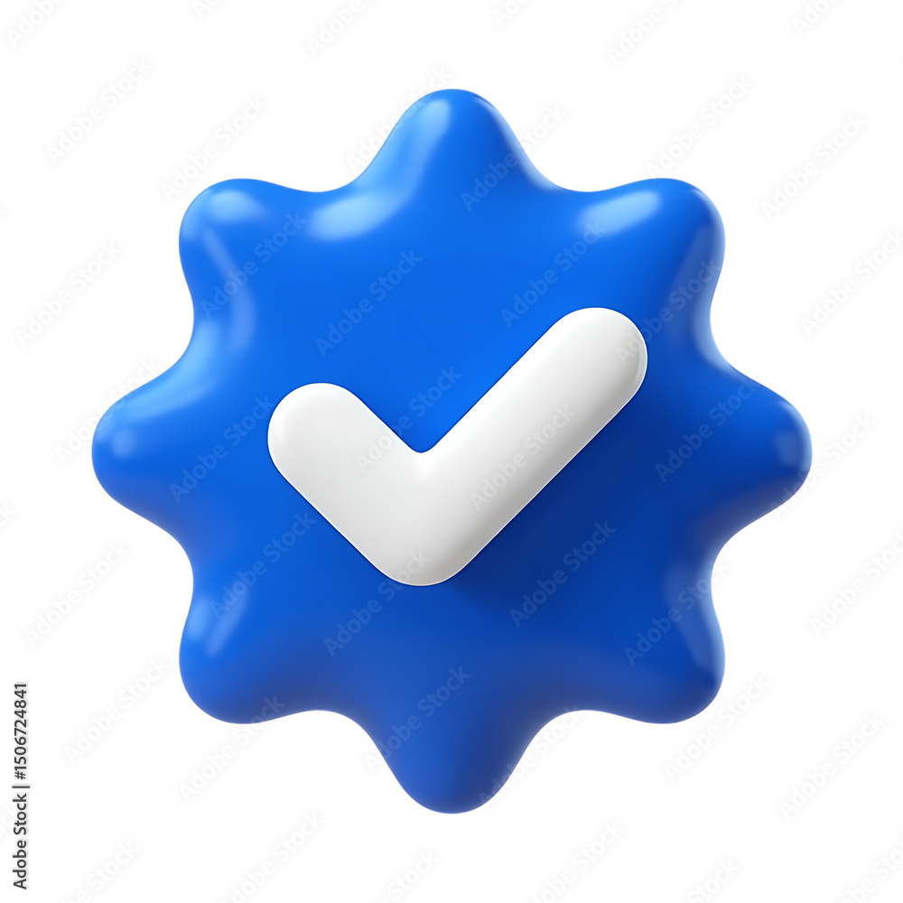 Poster 3d render of a blue check mark badge isolated on transparent background