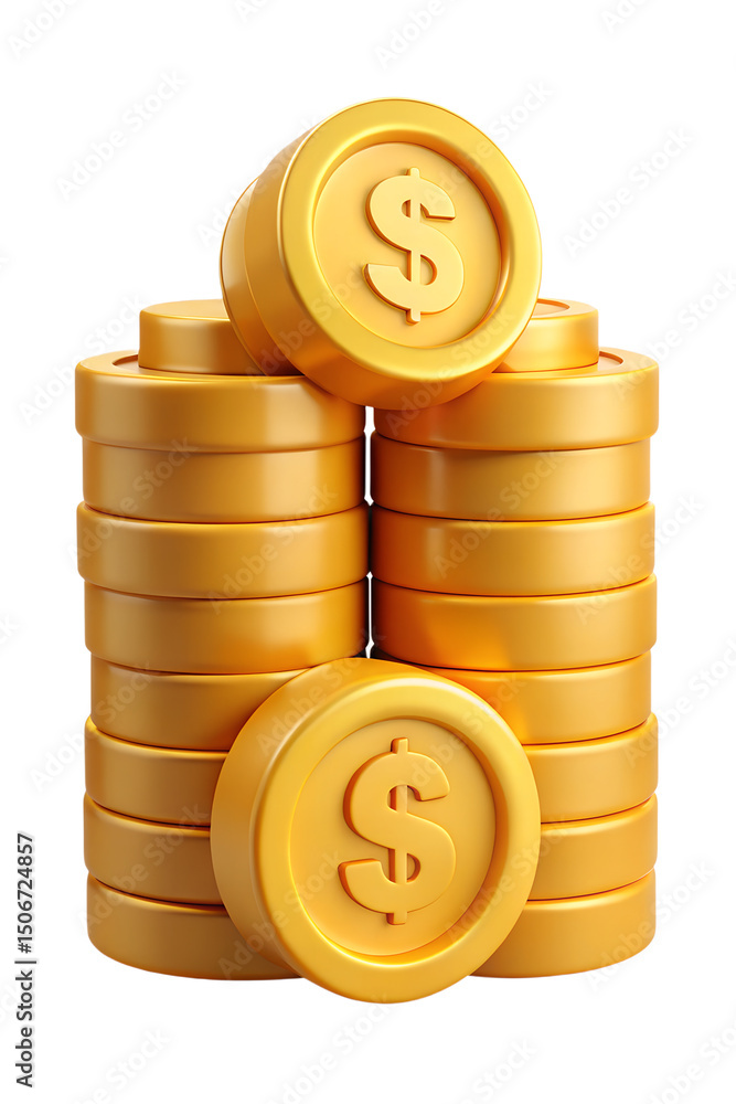 Poster golden dollar coins stacked representing wealth and financial success 3d rendering icon on transpare