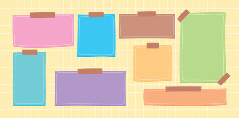cute blank sweet pastel note paper with tape graphic element for adding text and decorating your artwork