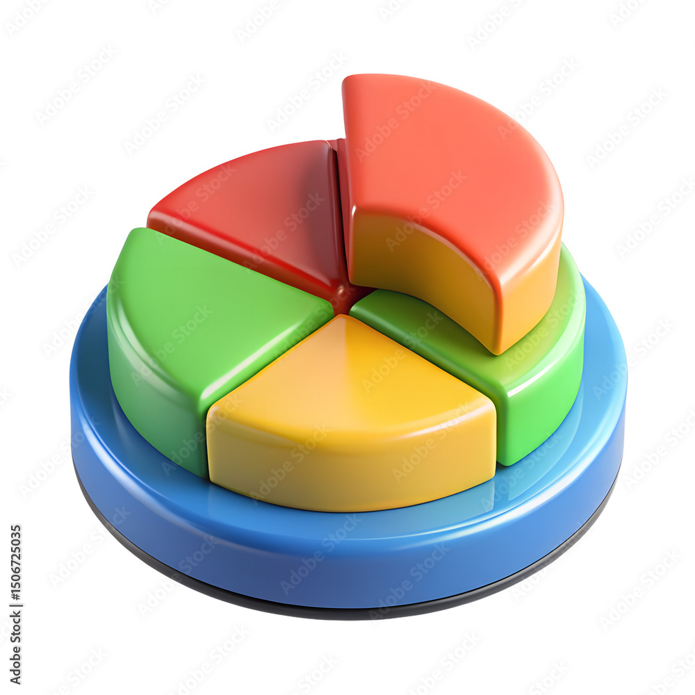 Poster colorful pie chart 3d rendering icon illustration on transparent background for data visualization a