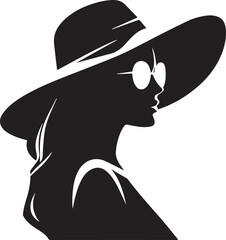 Elegant Woman in Summer Hat at Tropical Beach – Vector Silhouette Art