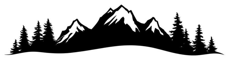 Obraz premium mountain and forest silhouette in minimalist black vector style