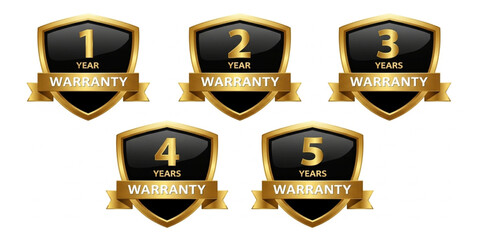 Warranty Badges: 1 Year, 2 Years, 3 Years, 4 Years, 5 Years | Product Guarantee Icons for Marketing and Sales