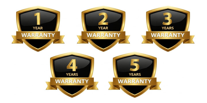 Warranty Badges: 1 Year, 2 Years, 3 Years, 4 Years, 5 Years | Product Guarantee Icons for Marketing and Sales
