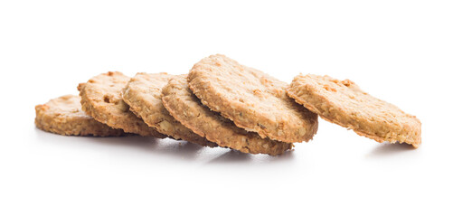 Sweet oatmeal cookies isolated on white background.